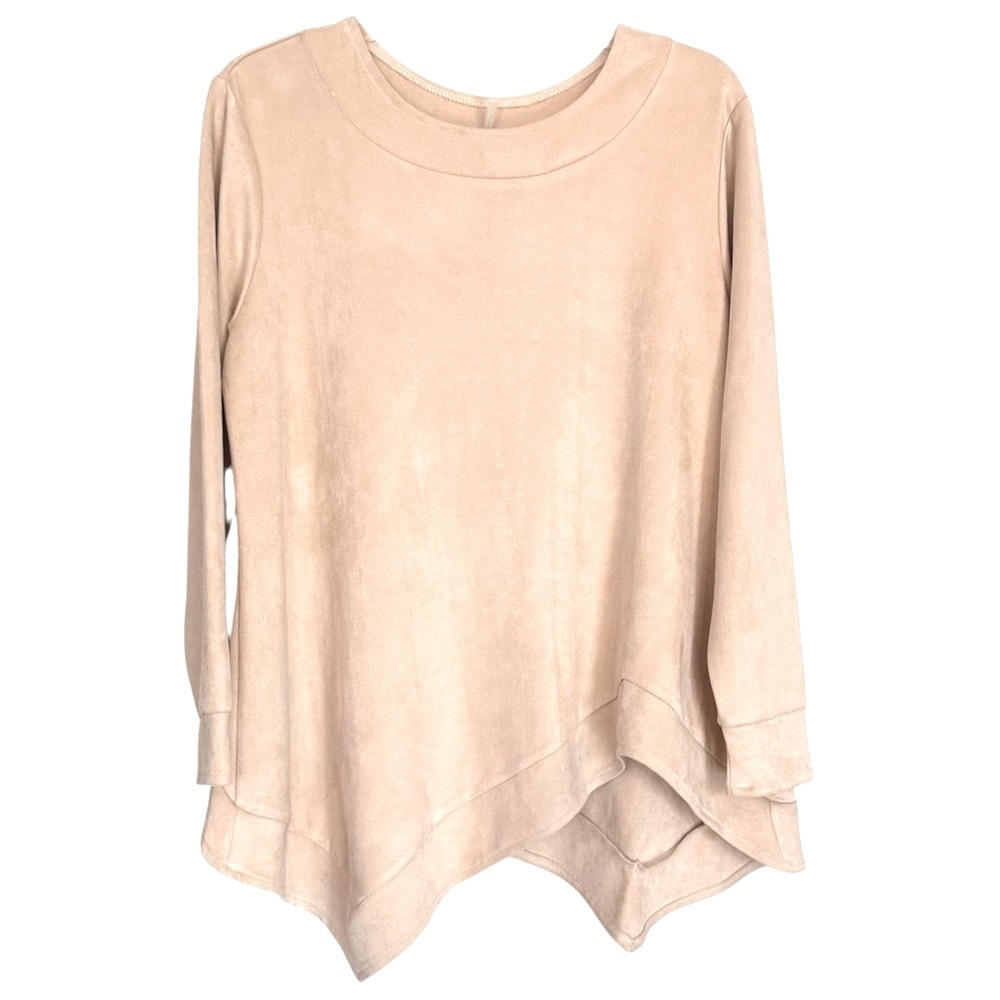 Ravel Size Small Cream Faux Suede Long Sleeve Asymmetrical Tunic